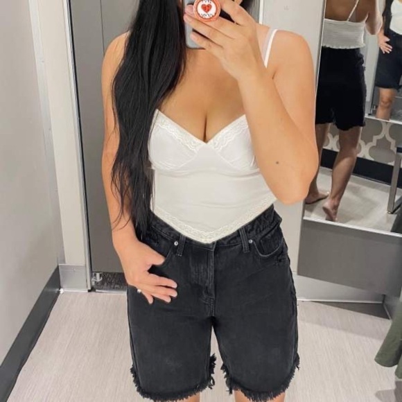 Wild Fable High-Rise Wide Leg Bermuda Jean Shorts black 8 NWOT - Picture 6 of 6